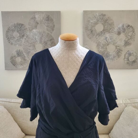 City Chic | Faux Wrap Layered Sleeve Dress - size 16 in Black - Picture 3 of 13